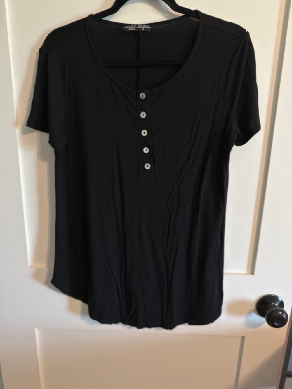 Basic Editions Black Short-Sleeve Henley Tee